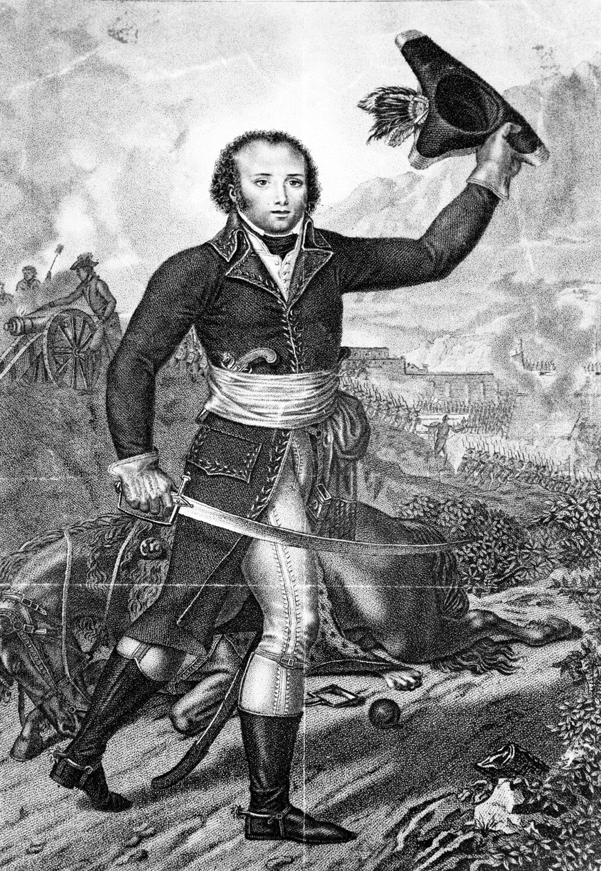 General Alexandre Dumas i fransk republikansk uniform på slagmarken, ca. 1797 af French School