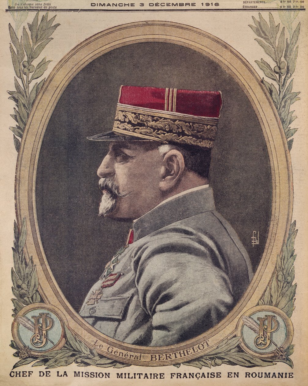 General Berthelot, chef for den franske militærmission i Rumænien, forsideillustration fra Le Petit Journal, supplement illustre, 3. december 1916 af French School
