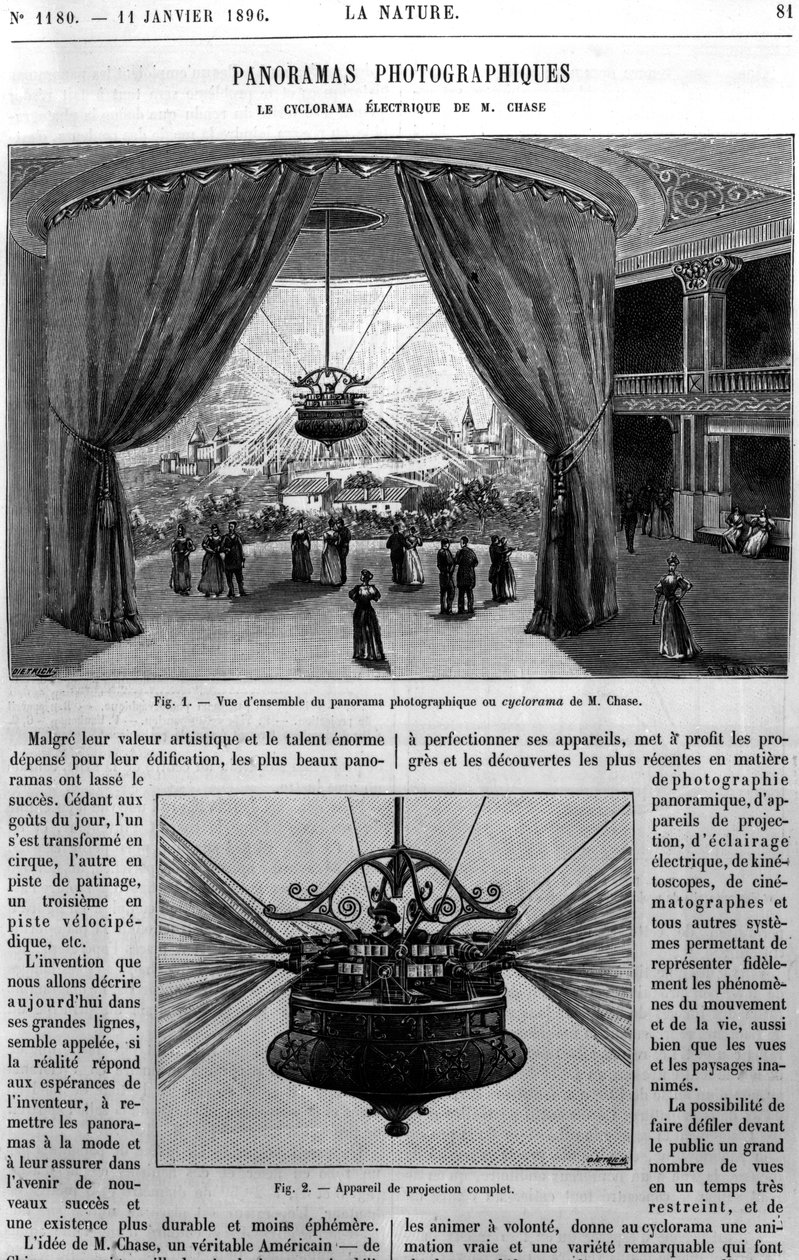 Generelt syn på Chase Electric Cyclorama, taget fra La Nature, 1896 af French School