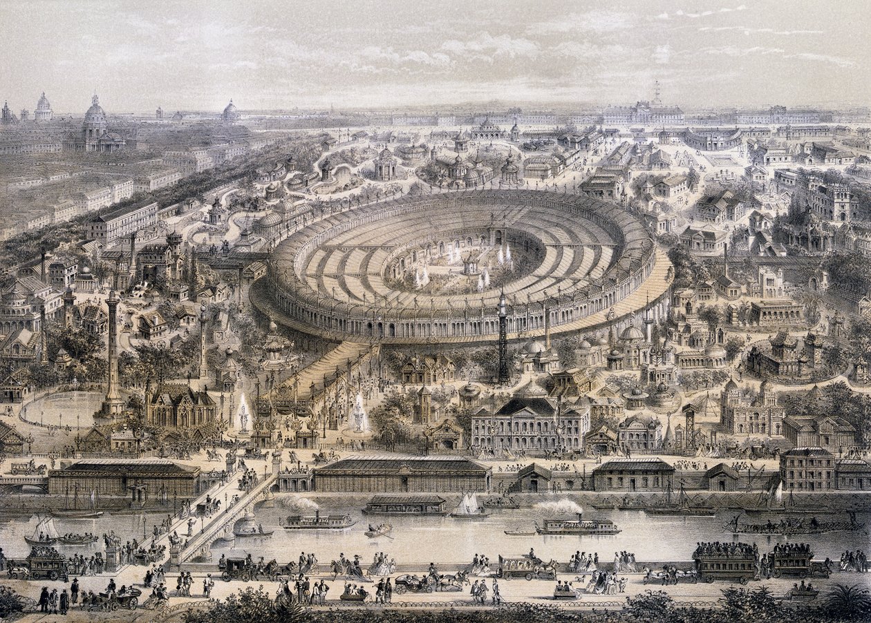 Generelt billede af Exposition Universelle i 1867, taget fra Trocadero-bakken, Paris, 1867 af French School