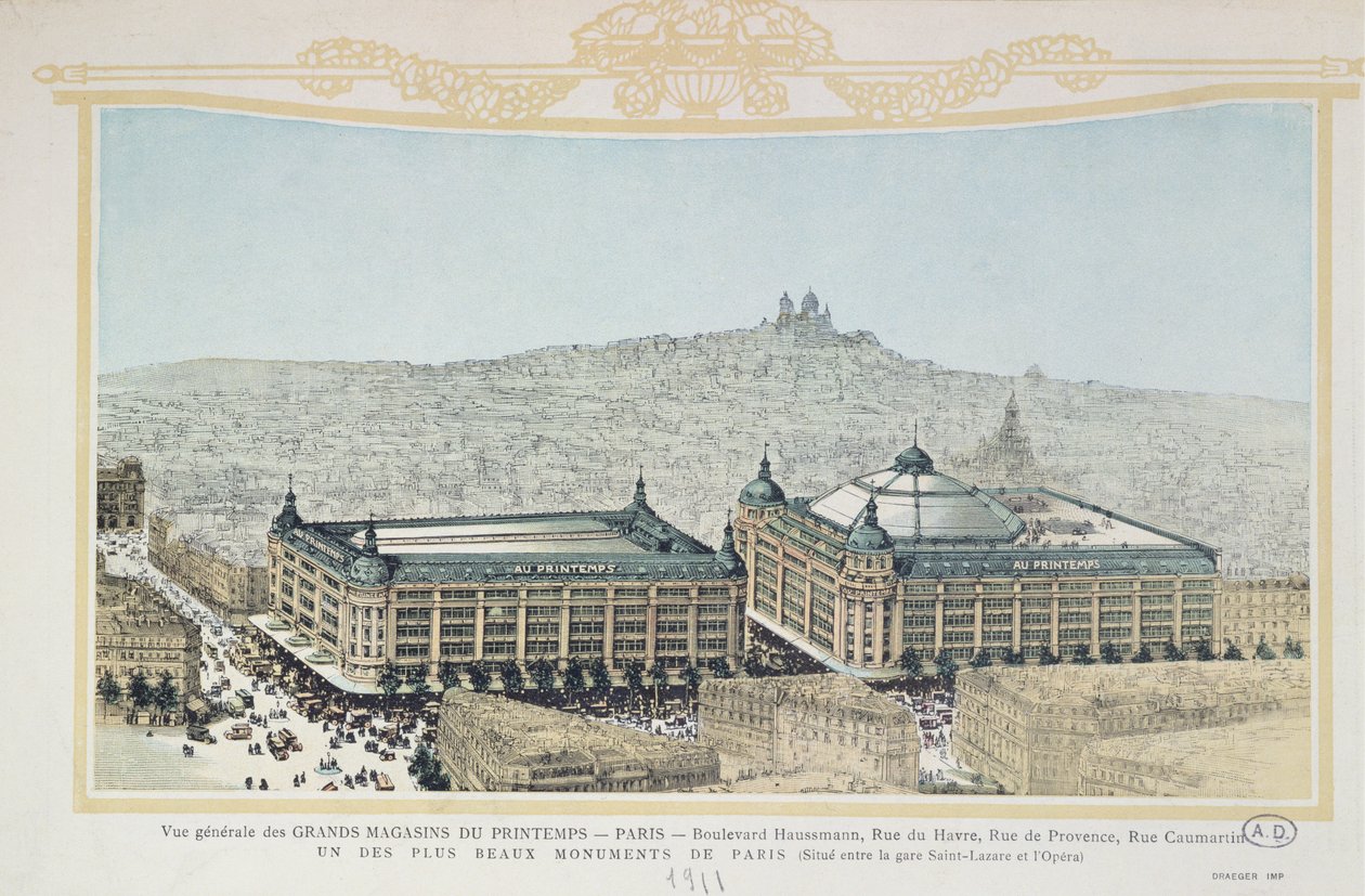 Generelt billede af det parisiske stormagasin Printemps, 1911 af French School