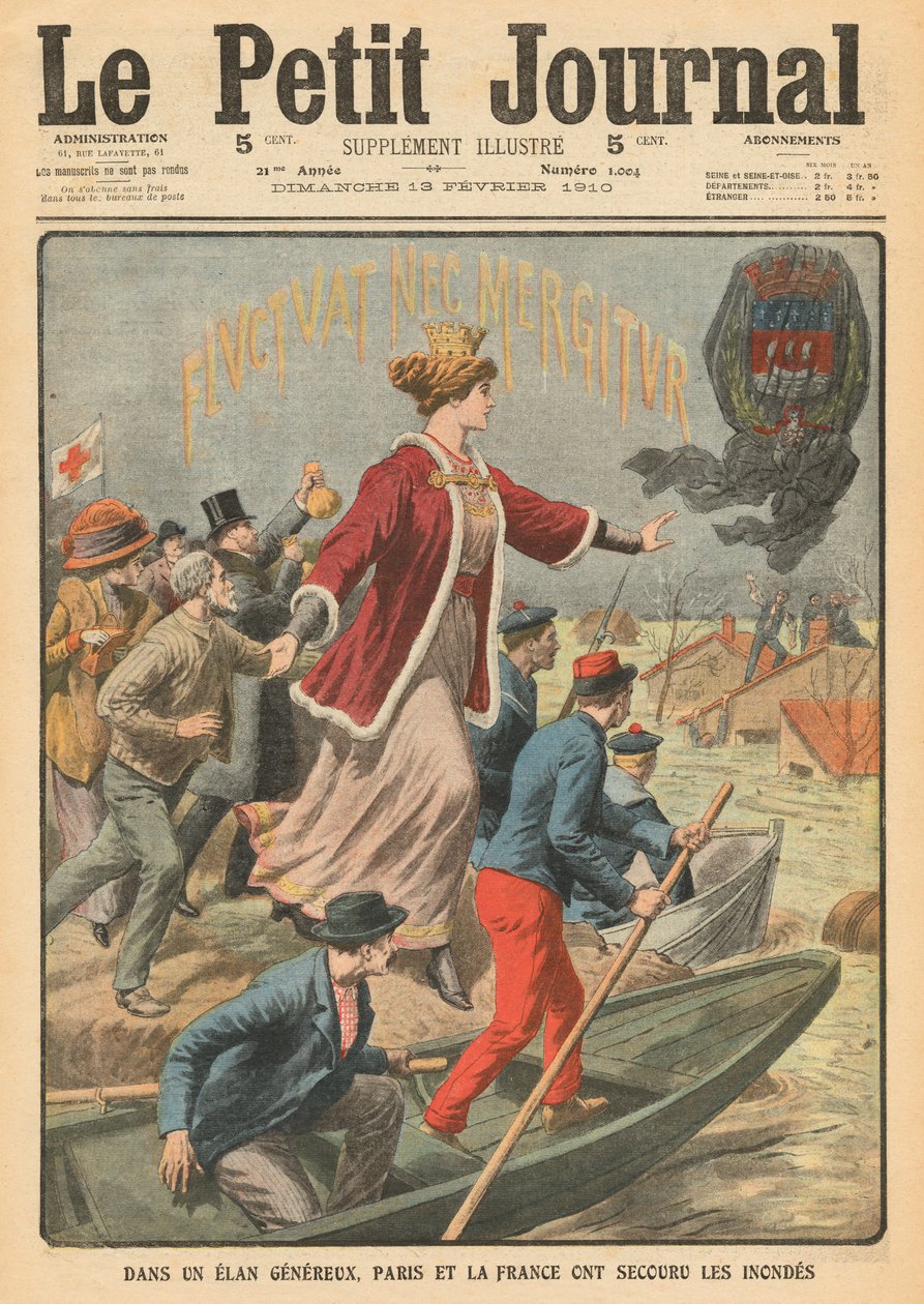 Gavmildhed fra byen Paris og Frankrig til at redde ofrene for oversvømmelserne, illustration fra 