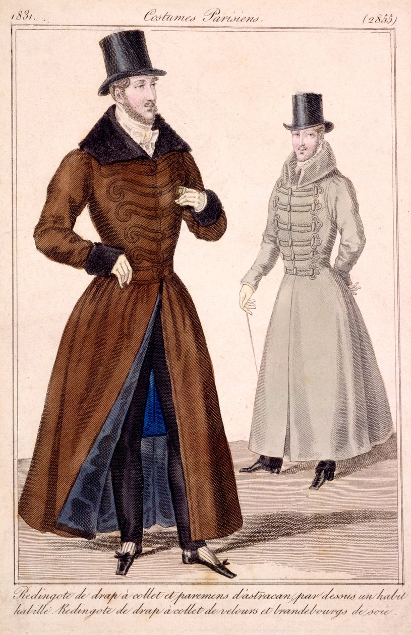 Gentlemans vinterfrakker, fra Costumes Parisiens 1779 af French School