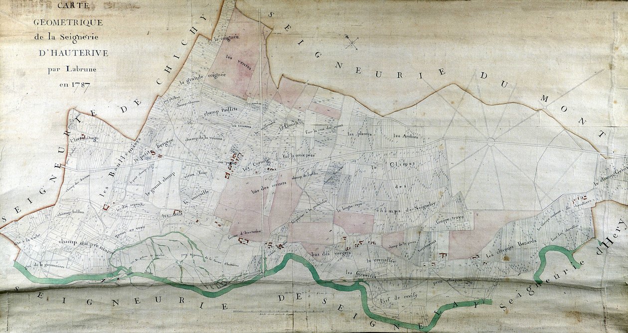 Geometrisk kort over Hauterives seigneury af Labrune i 1787. af French School