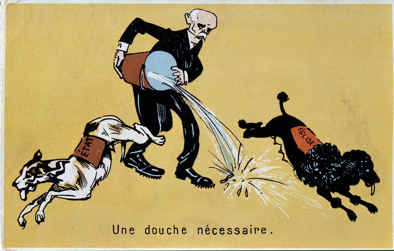 Georges Clemenceau adskiller kirke og stat med et vandspring for to hunde af French School