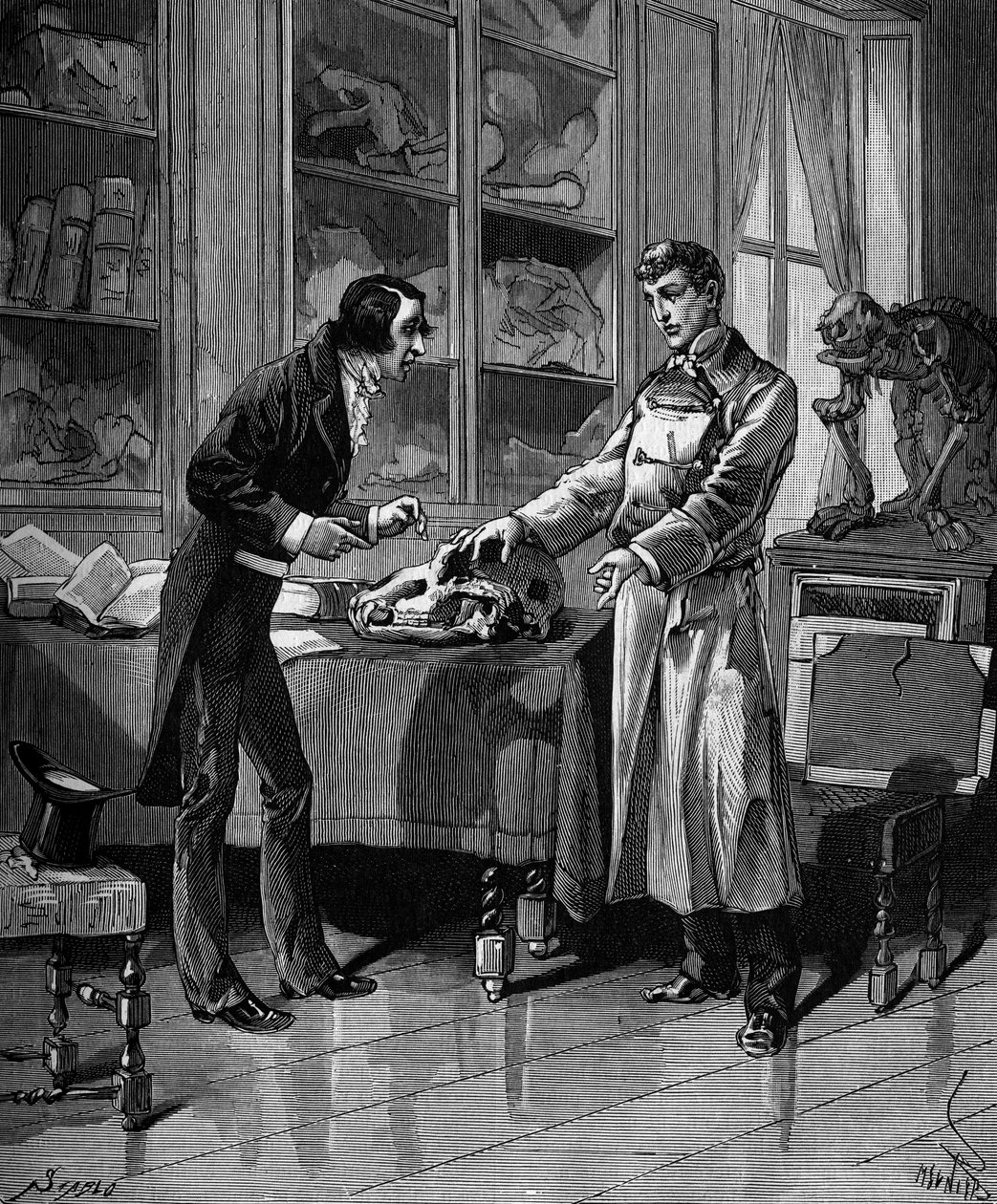 Georges Cuvier (1769-1832), fransk naturforsker med en ung studerende. i "Histoire populaire des sciences, opfindelser og opdagelser fra de første århundreder til i dag" af Bitard Adolphe 1880. af French School