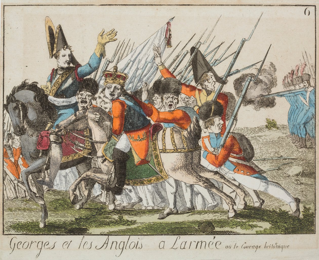 George og englænderne i hæren, ca. 1803-4 (farvegravering) af French School