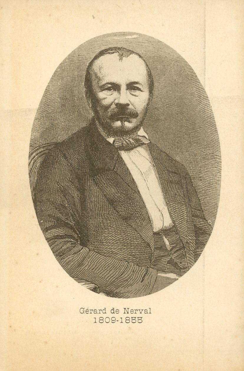 Gerard De Nerval, portræt (kobberstik) af French School