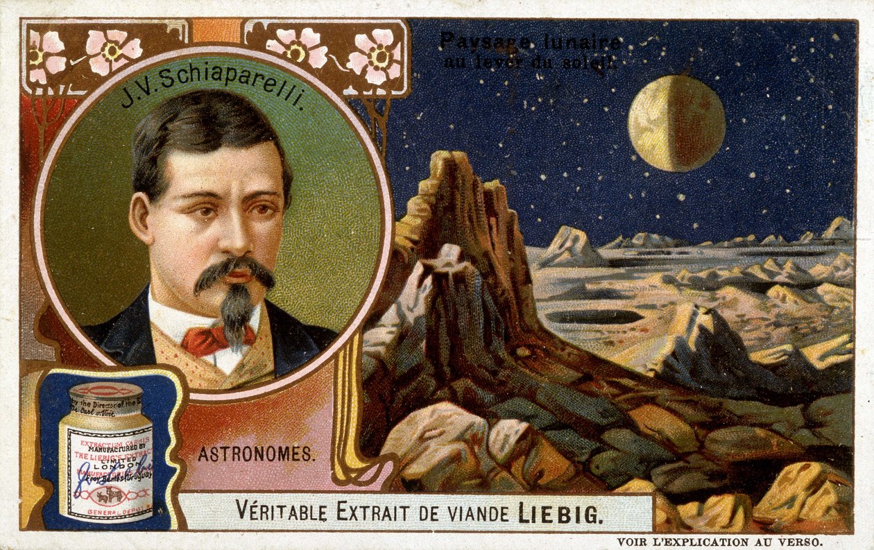 Giovanni Virginio Schiaparelli (1835-1910), italiensk astronom og månelandskaber - kromolitografi Liébig, ca. 1900 af French School