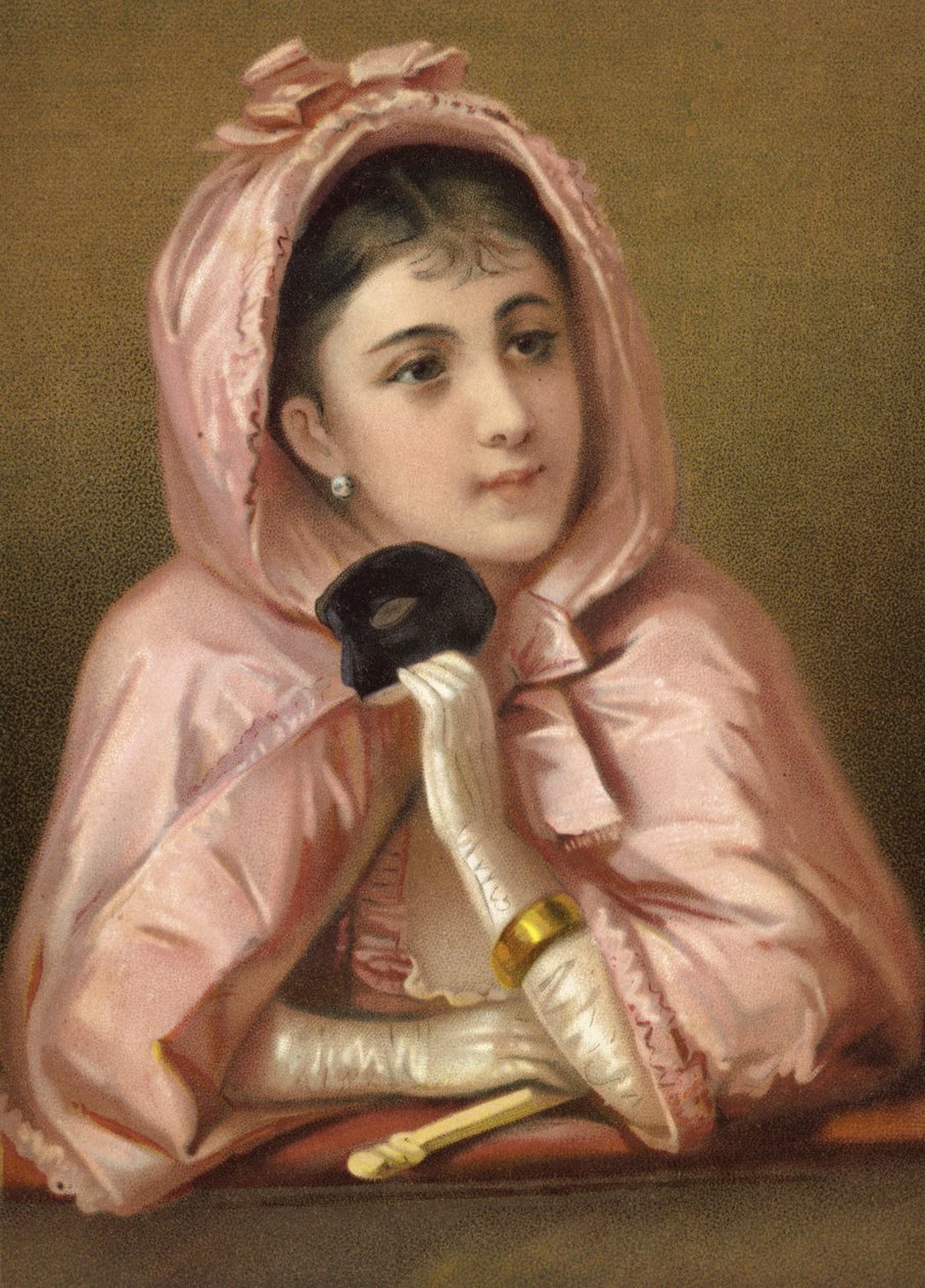 Pige holder maske (chromolitho) af French School