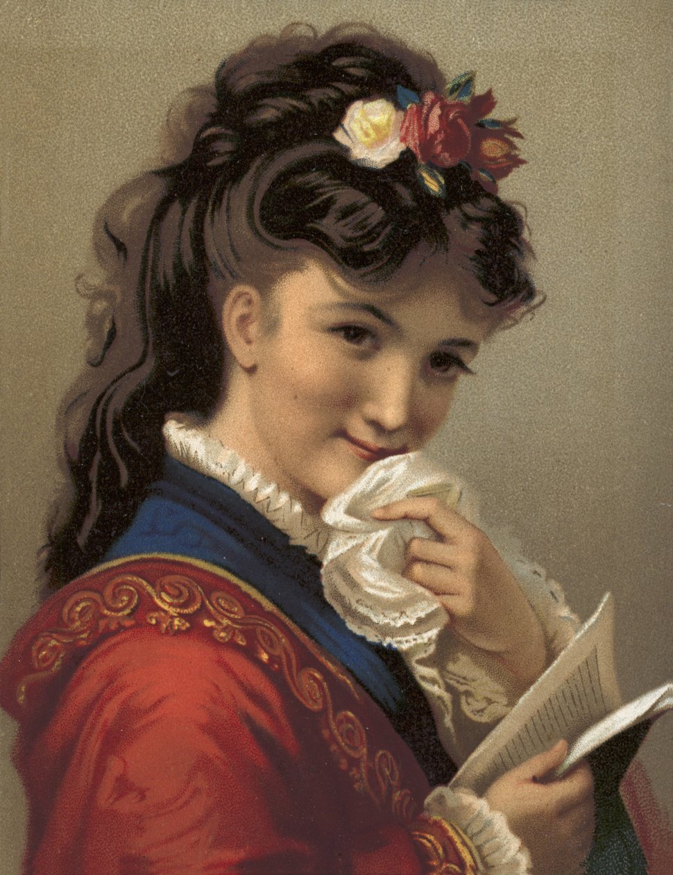 Pige, der griner (chromolitho) af French School
