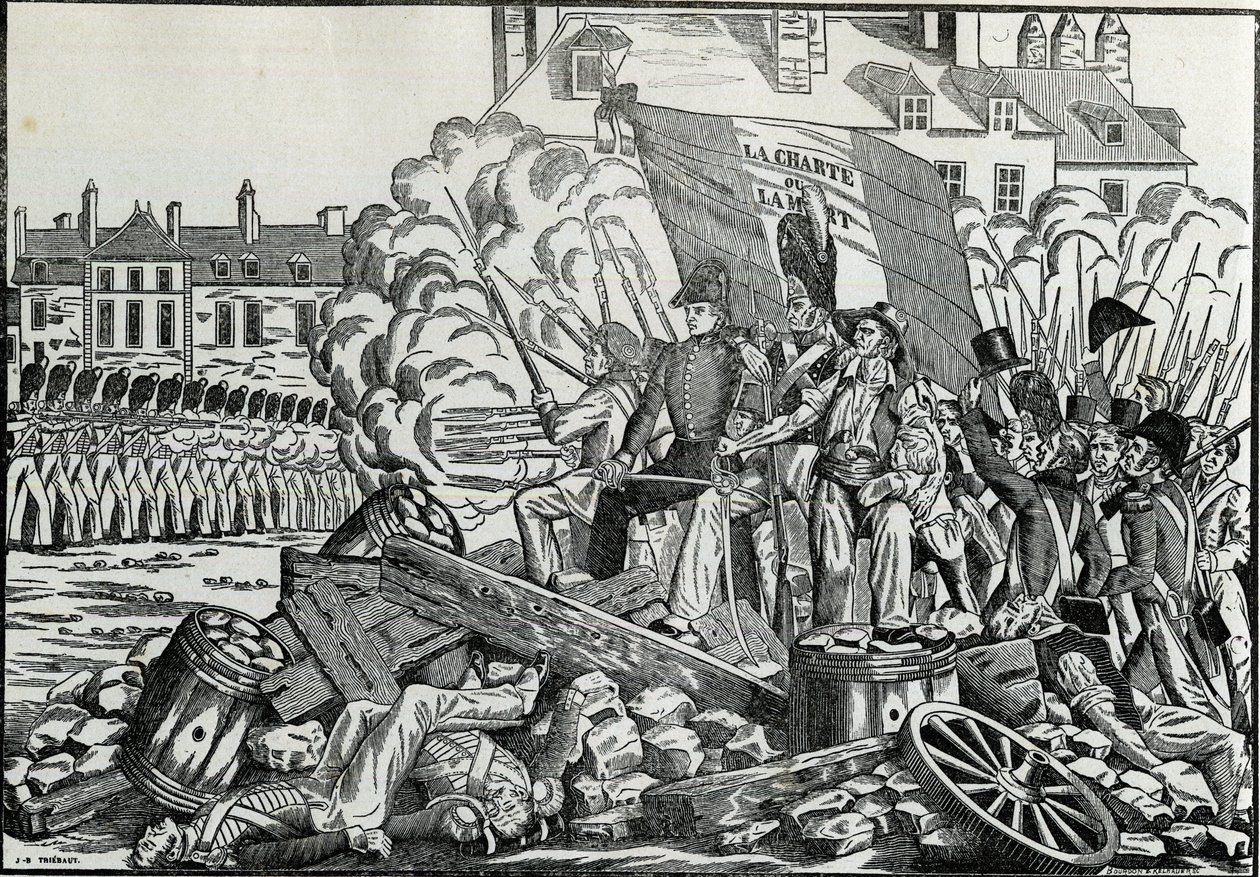 Glorværdige og mindeværdige kampe i juli 1830 i Paris Rådhusdistrikt - Revolution de 1830 - Kampene i juli 1830 i Paris. af French School