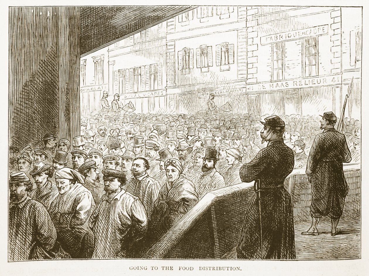 Går til maduddelingen, illustration fra Cassells historie om krigen mellem Frankrig og Tyskland, 1870-1871 af French School