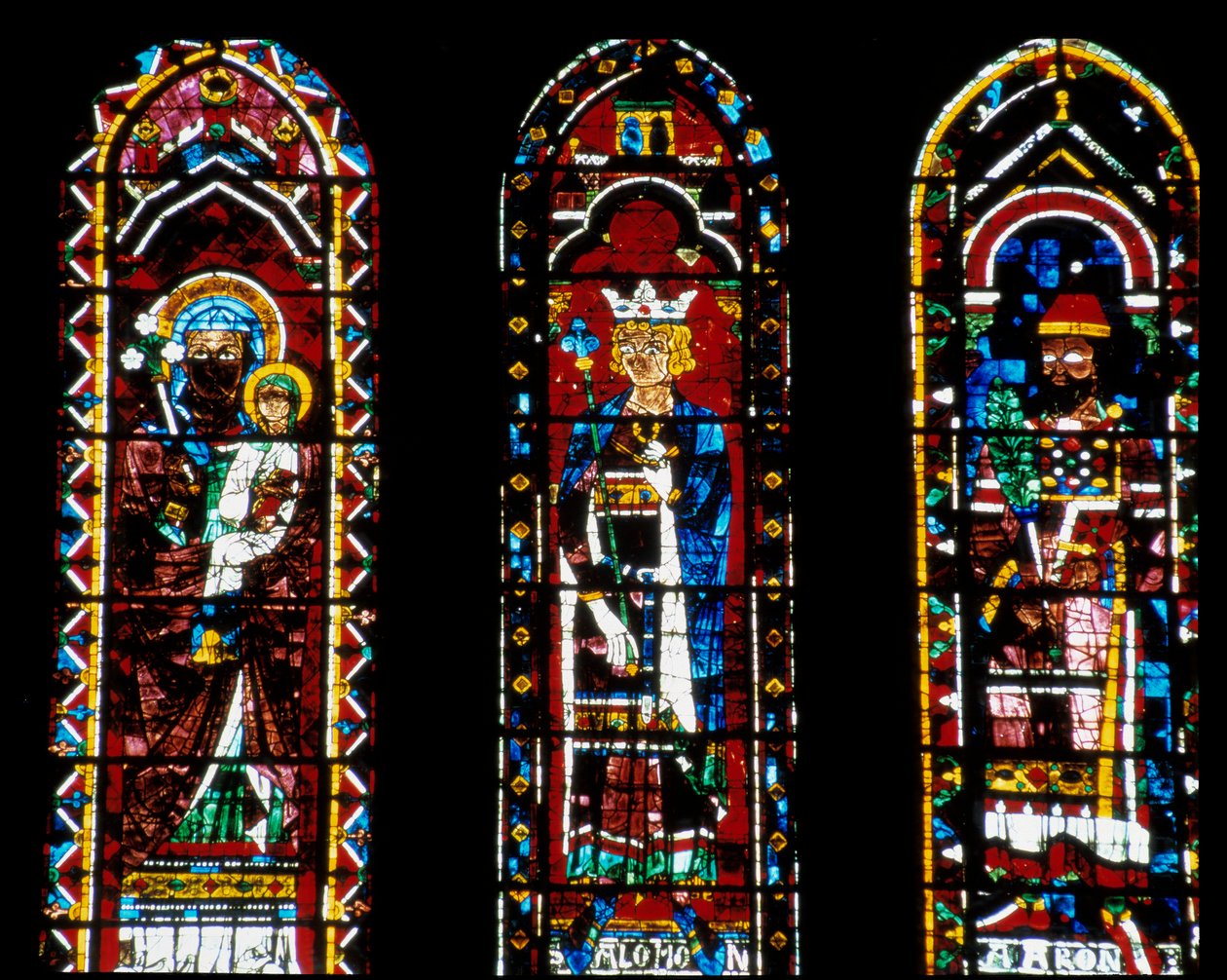 Gotisk kunst: Sankt Anne den Mere, Salomon og Aron. Lancetter under Rosace du Nord (kaldet Rosace of the Virgin, omkring 1235) i Cathedrale Notre Dame de Chartres (Eure et Loir). af French School