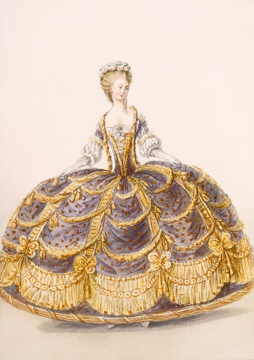 Kjole egnet til præsentation ved hoffet, tallerken fra Galeries des Modes et Costumes Francais, c.1778-87 99:clothing; traditionel kjole; traditionelle kostume; mode; illustration; af French School