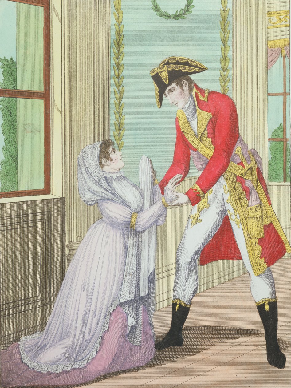 Nåde givet af Napoleon til Madame de Polignac for hendes mand Armand Polignac, 1804 af French School
