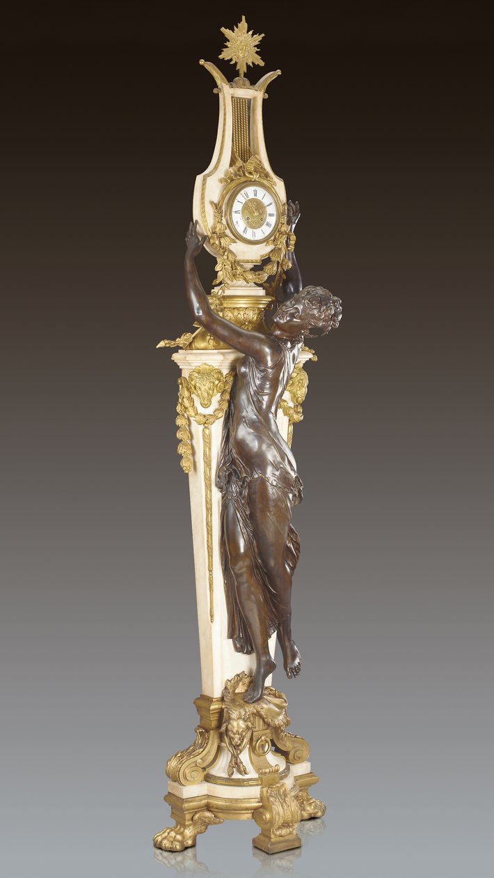 Grande Horloge, et vigtigt og monumentalt piedestalur, designet af Frederic Piat og udført af Maison Millet, Paris, ca. 1890 (ormolu patineret bronze og carrara marmor) (se også 362833) af French School