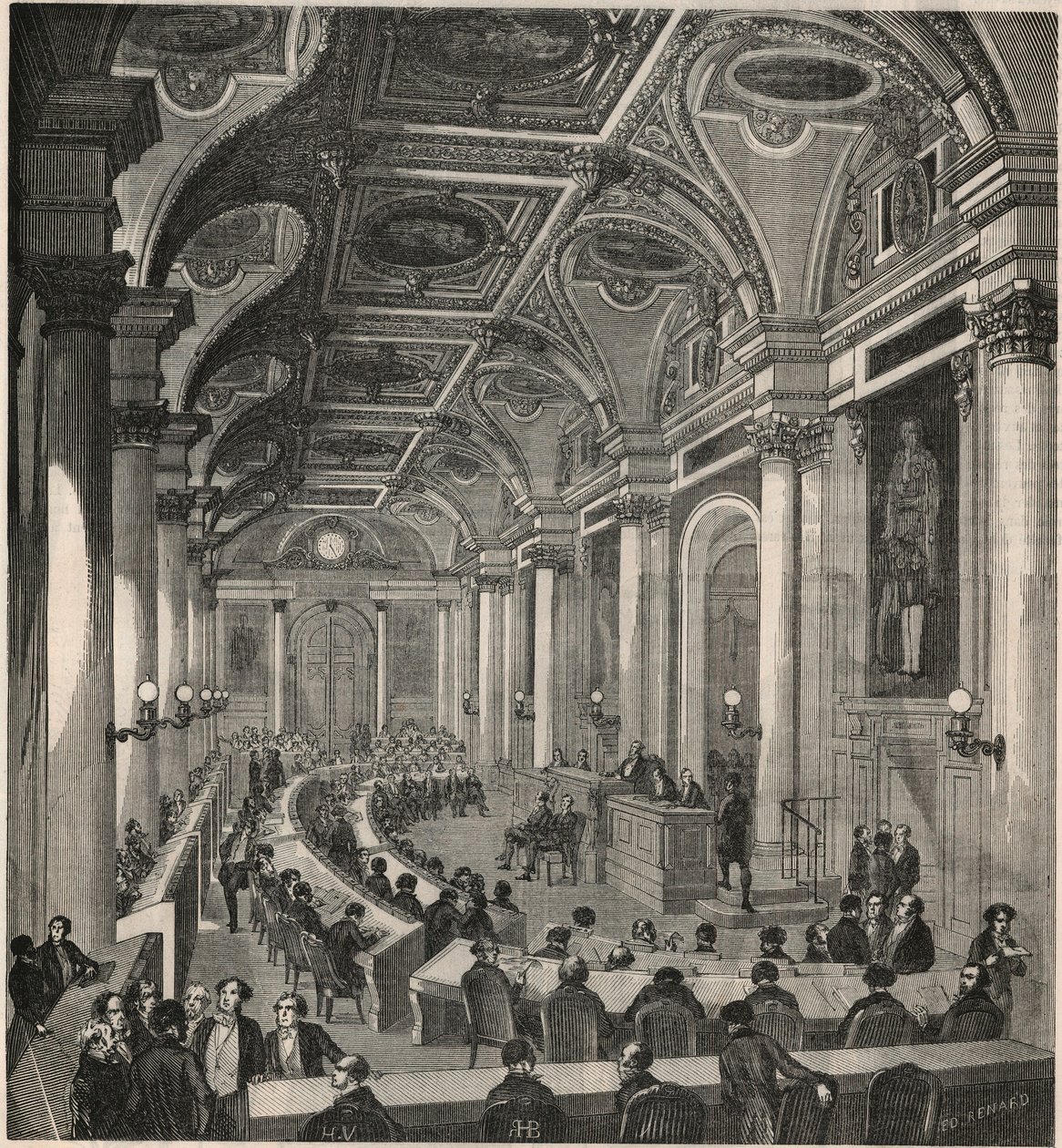 Stort mødelokale ved Statsrådet i Paris - Indgravering i "Tableau-de-Paris" af Edmond Texier 1852 af French School