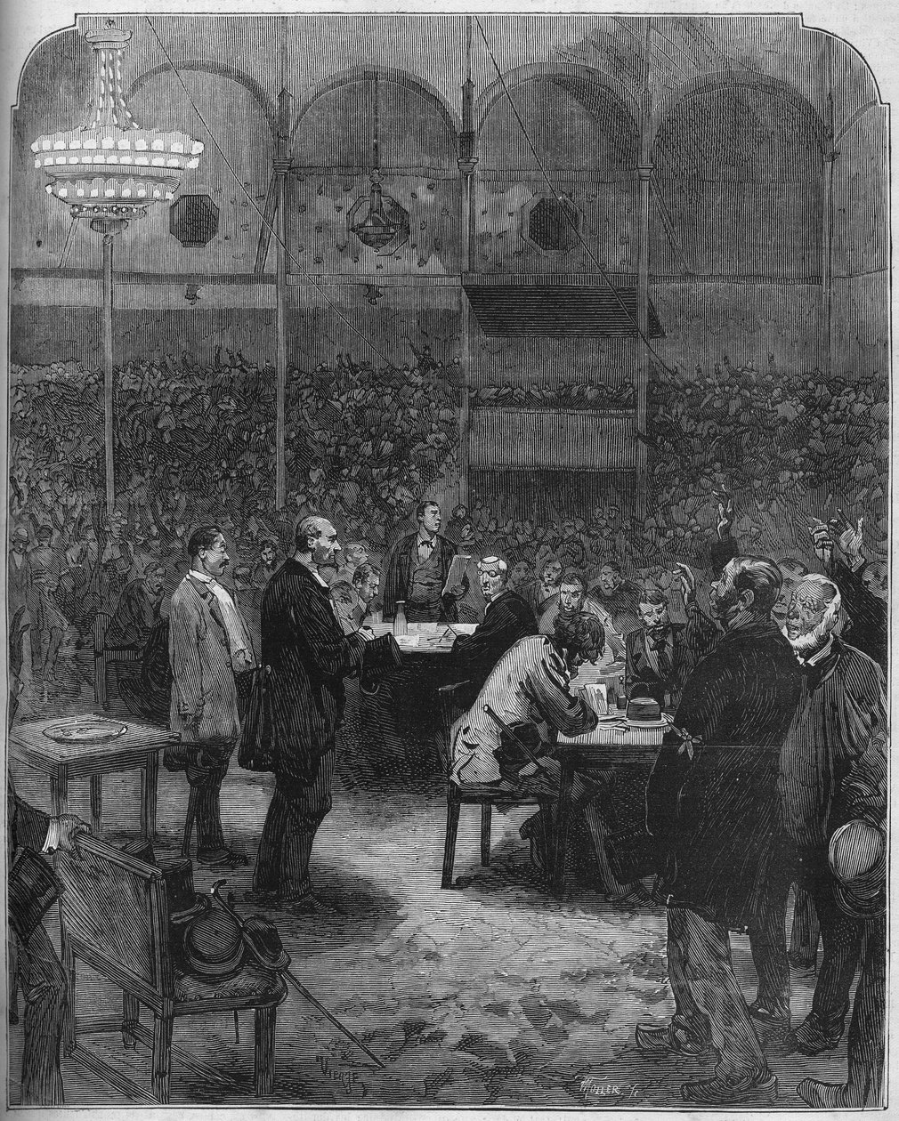 Greve des cochers de charres de Paris i 1878: valg af delegerede til selskabet Petites Cars (Petite-Cars) i Fernando-cirkuset. Indgravering i "" Le Monde Illustré"" nr. 1116 af 17. august 1878. af French School
