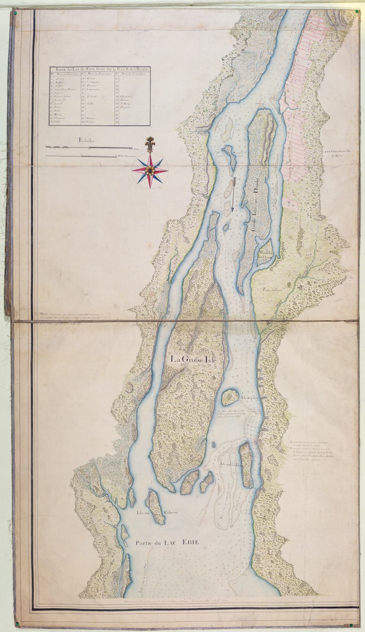 Grosse Isle og en del af Lake Erie, 1796 (pen, blæk og wc på papir) af French School