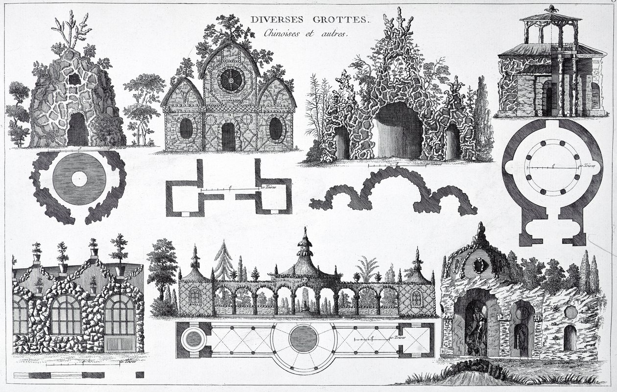 Grottedesign fra Anglo-Chinese Gardens af George Louis Le Rouge, udgivet 1775-78 af French School