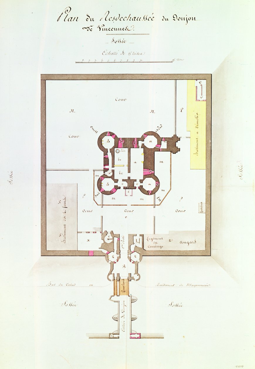 Stueplan for Vincennes-fængslet, 1810 (pen og blæk) af French School