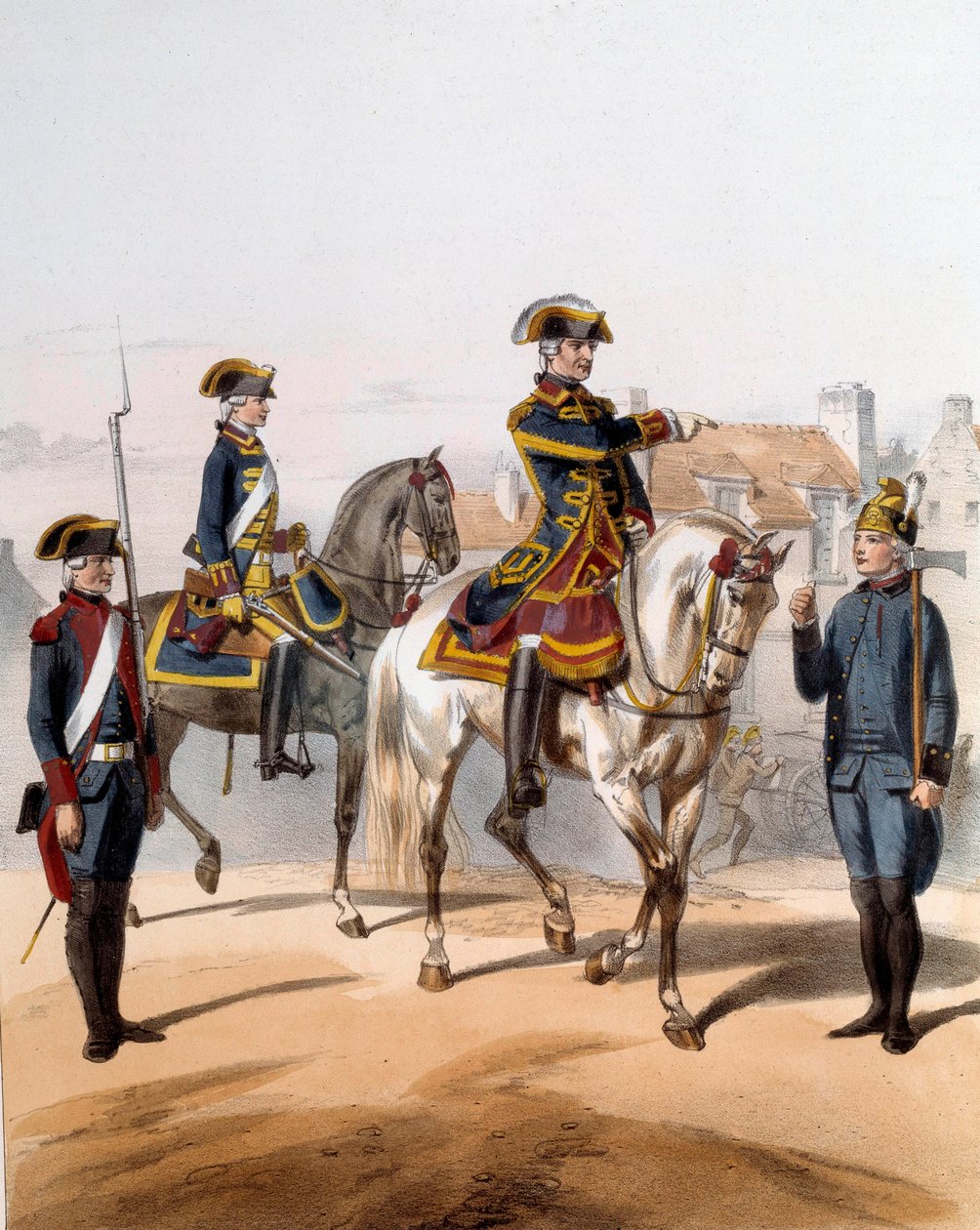Vagter fra byen Paris (vandrevagt, hestevagt, vægter, pumpevagt). Indgravering af det 19. århundrede. Paris, Musee de la Prefecture af French School