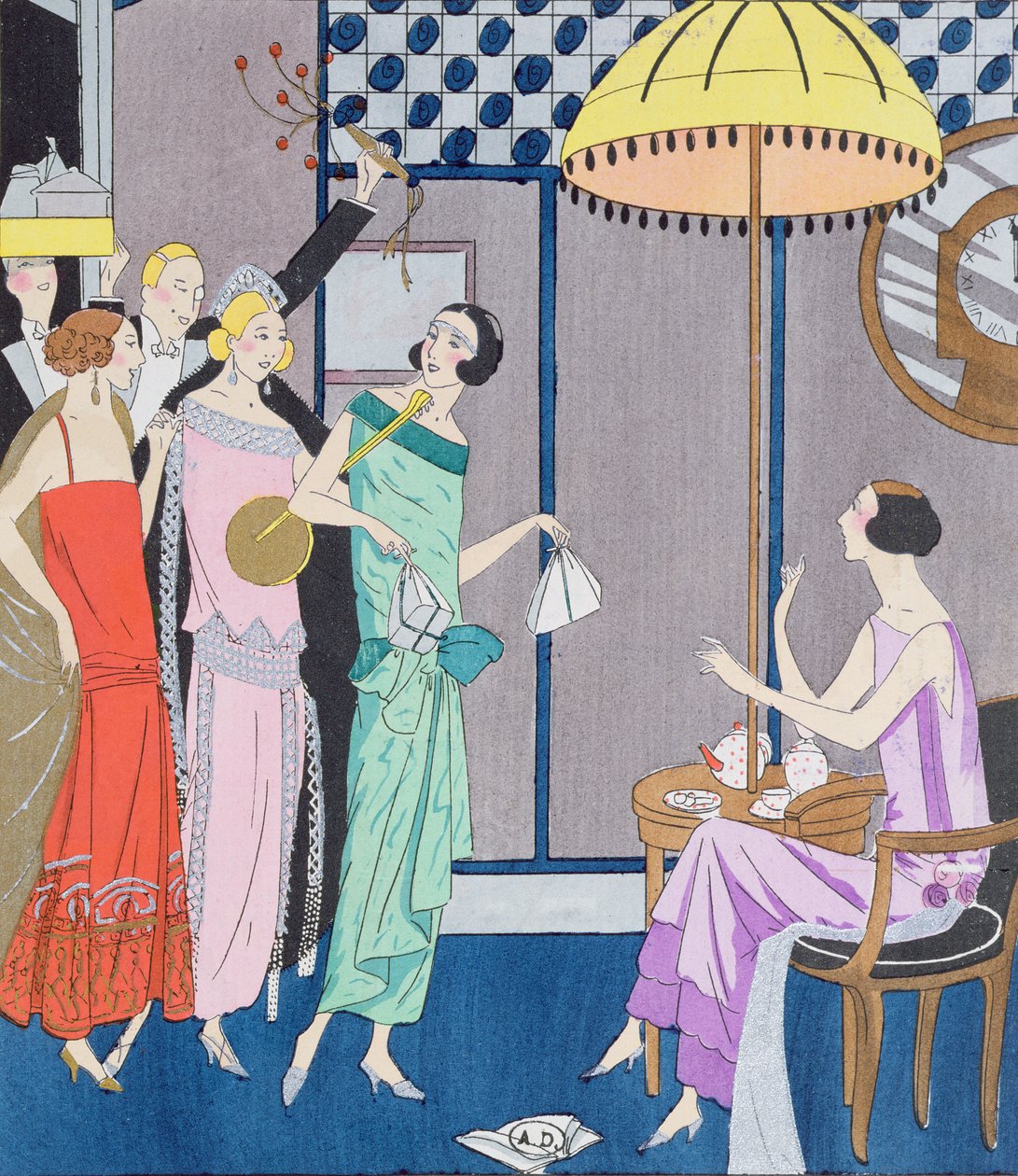 Gæster, der ankommer til nytårsaften, modeplade fra Art, Gout, Beaute, 1923 af French School