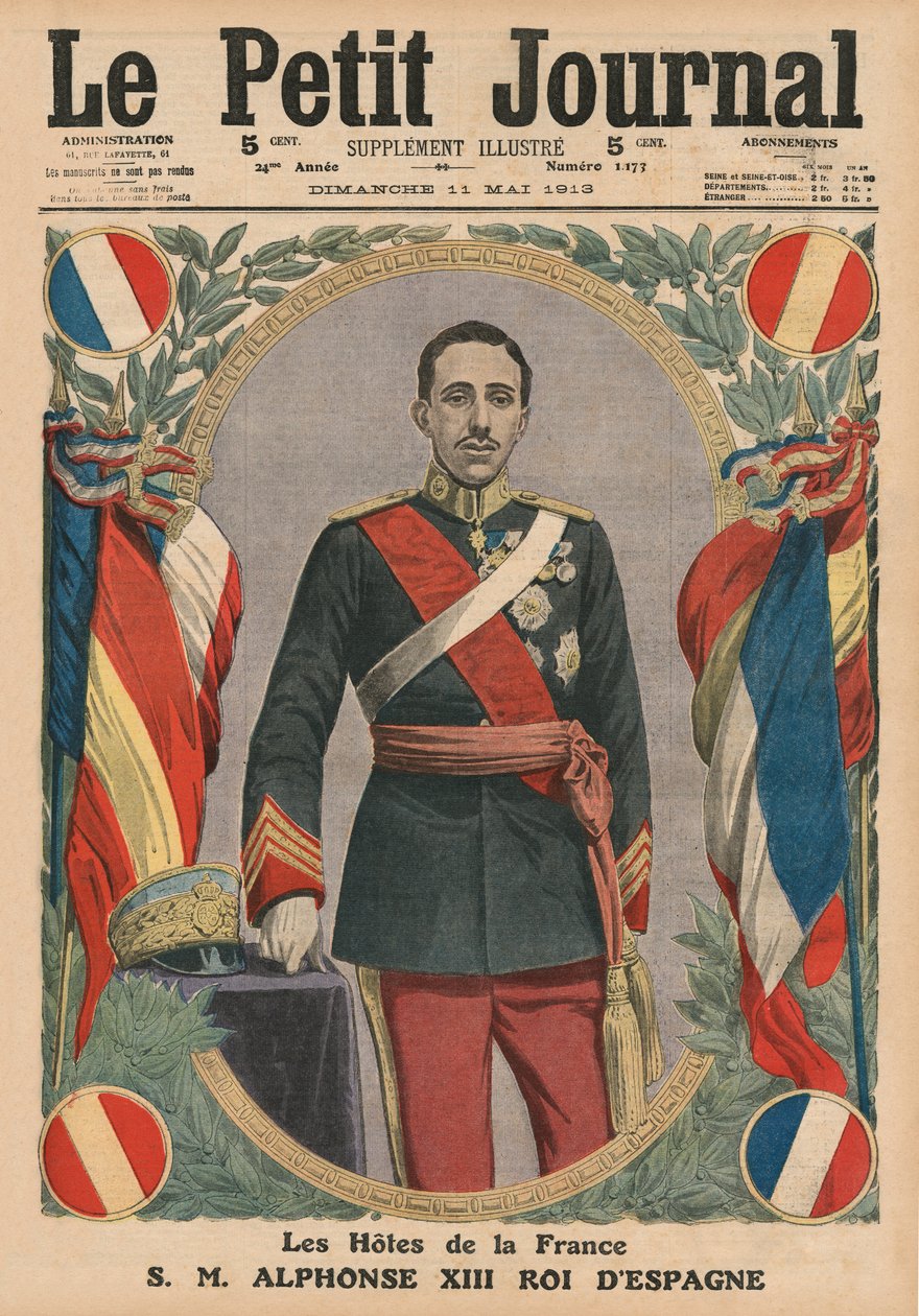 Gæster af Frankrig, H. M. Alfonso XIII, konge af Spanien, forsideillustration fra 
