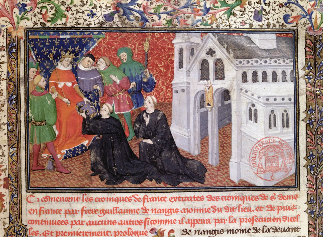 Guillaume de Nangis (d.130003) præsenterer sin bog for Philippe IV (1268-1314) le Bel, konge af Frankrig fra 1285-1314 af French School
