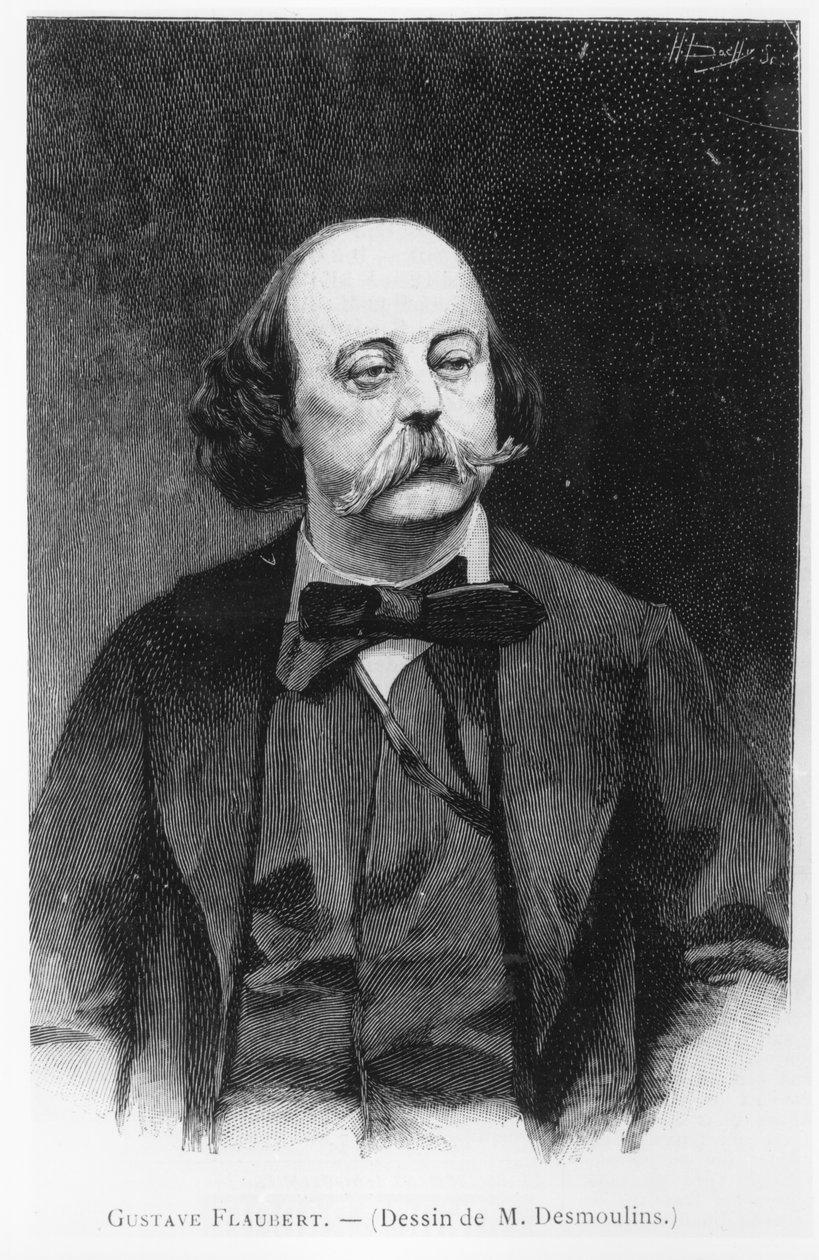 Gustave Flaubert, efter en tegning af M. Desmoulins, graveret af Henri Dochy (1800-tallet) af French School