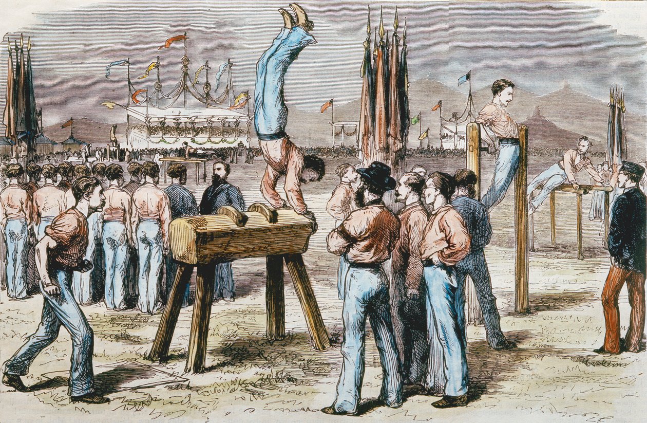 Gymnastikkonkurrence, 1876 (farvegravering) af French School
