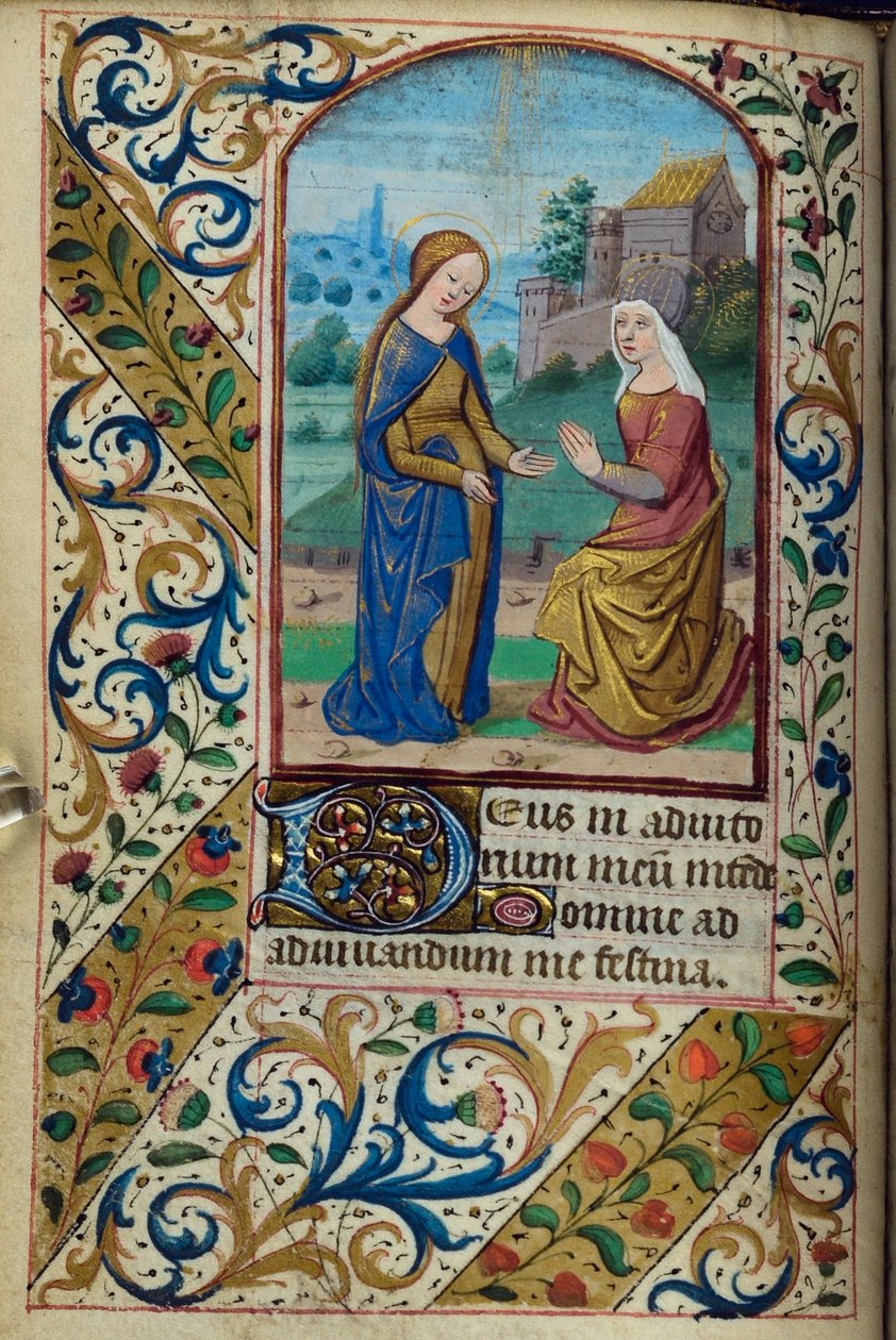 H/L-3-3 fol. 46v The Visitation, fra Book of Hours, Use of Paris, midten af 1400-tallet af French School