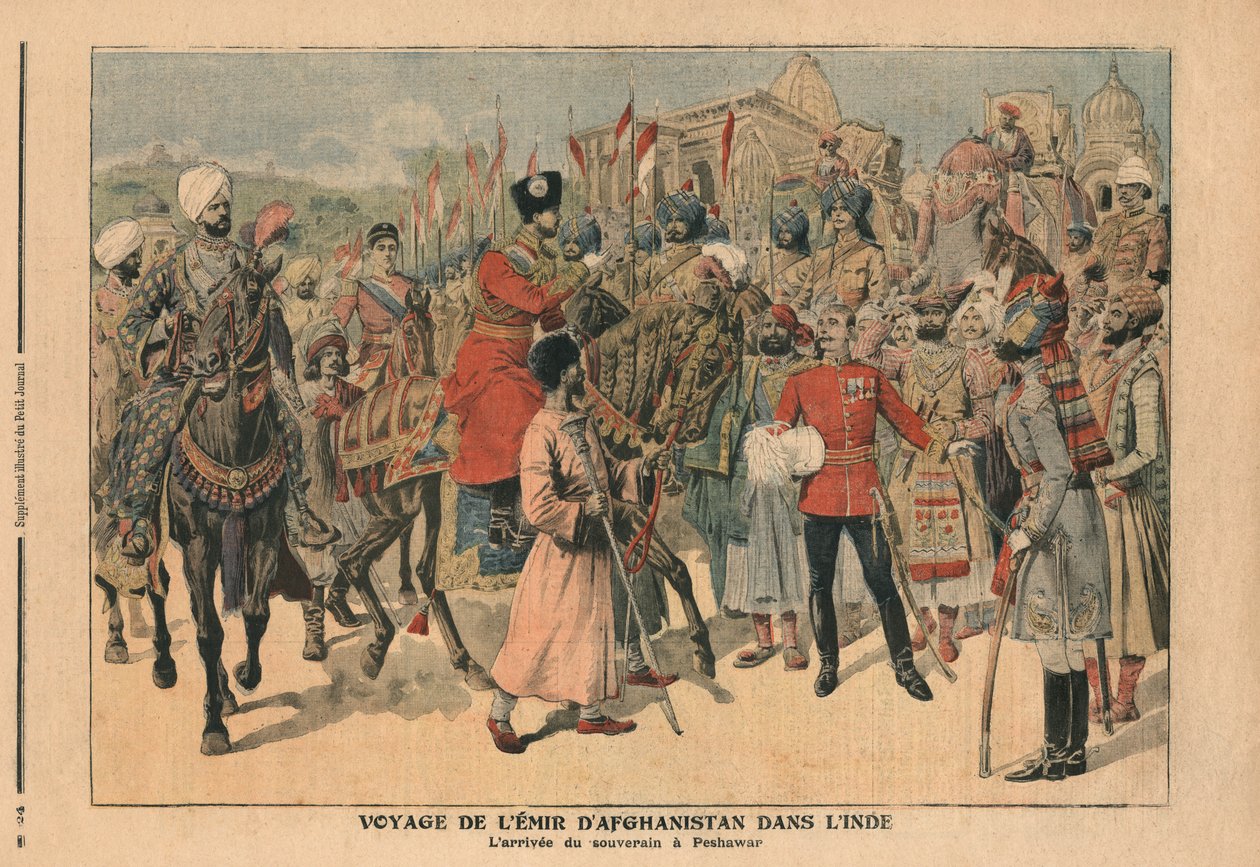 Habibullah Kahn (1872-1919) Emir af Afghanistan ankommer til Peshawar, Indien, illustration fra 