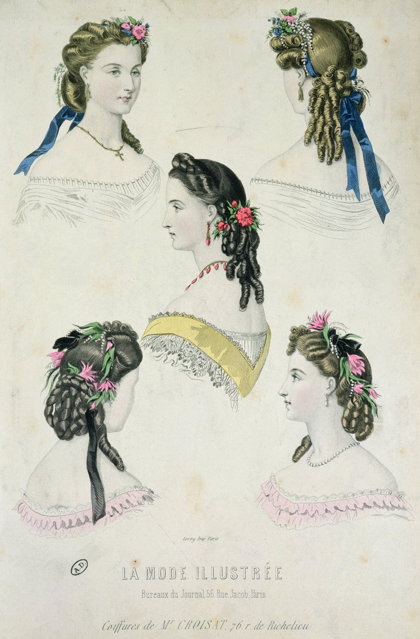 Frisurer af Monsieur Croisat, fra La Mode Illustrée, 1865 af French School