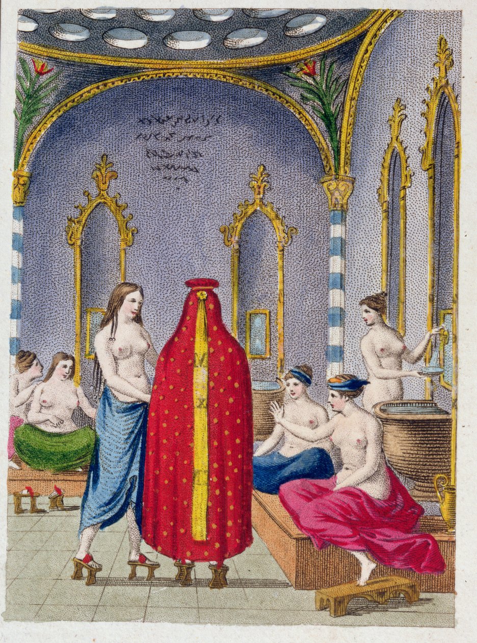 Hammam i Tyrkiet, illustreret tallerken fra Moeurs, usages et costumes des ottomans af A. Castellan, Paris, ca. 1810 af French School