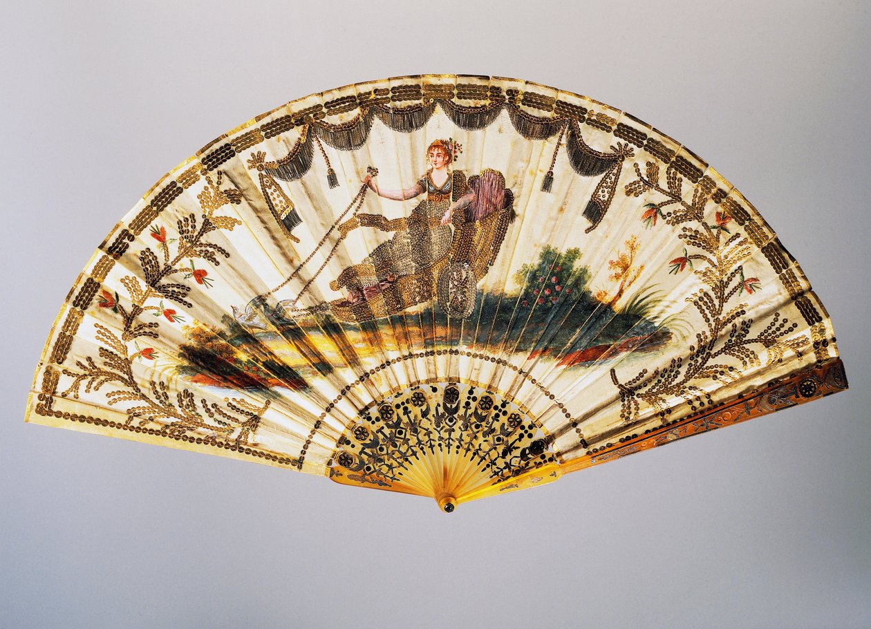 Håndvifte med Venus på sin vogn, malet silkeblad af French School