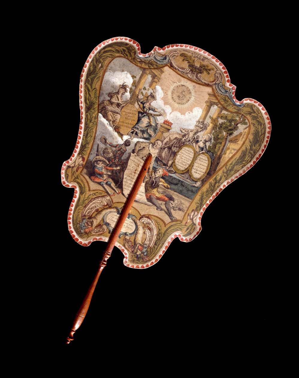 Håndskærm. Farvegravering på pap, der beskyttede ansigtet mod ildens varme. Frankrig 1700-tallet. Paris, Musée Carnavalet af French School