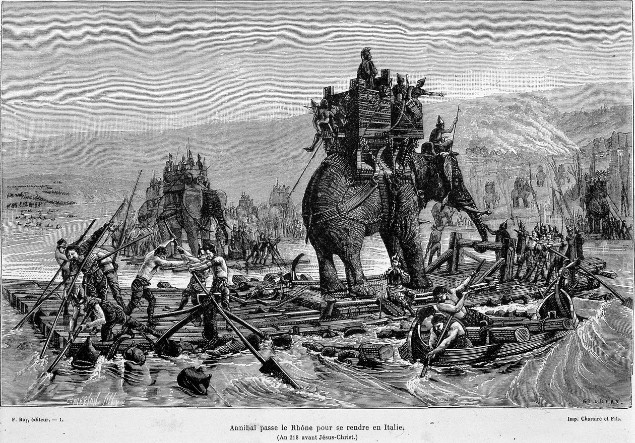 Hannibal passerer Rhone til Italien (år 218 f.Kr.) - i "Frankrig og franskmændene gennem århundrederne"" af French School