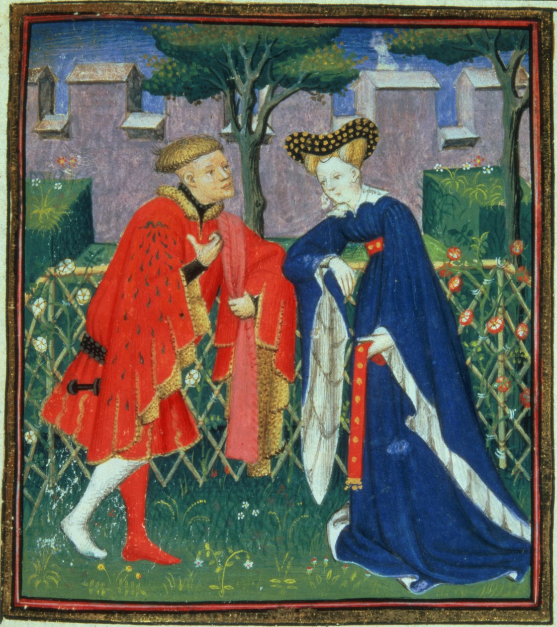 Harl 4431 f.376 Hundrede ballader af en dame og hendes elsker, parisisk kopi, c.1410-15 af French School