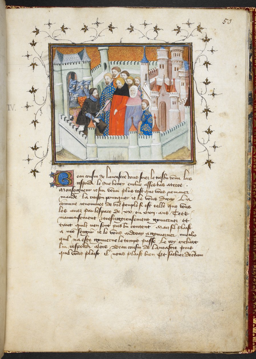 Harley 1319 f.50, Richard II og Bolingbroke ved Flint Castle, c.1401-05 (vellum) af French School