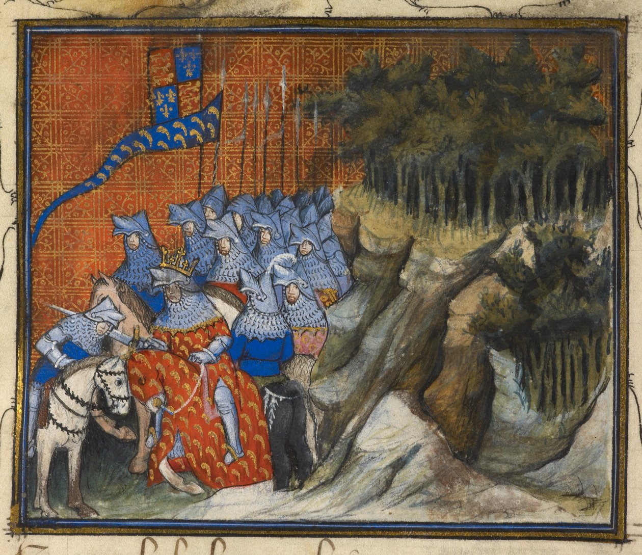 Harley 1319 f. 5, kong Richard II ridder Henry af Monmouth under det irske felttog, fra Book of the Capture and Death of King Richard II (vellum) af French School