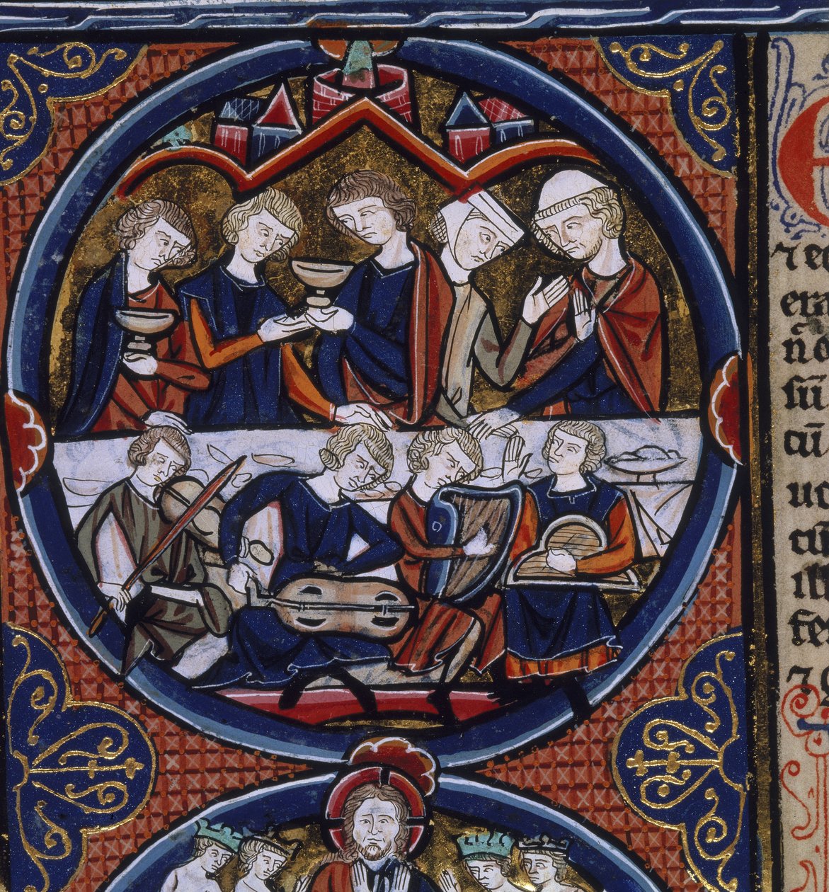 Harley 1527 fol.36v Banket med musikere, fra 