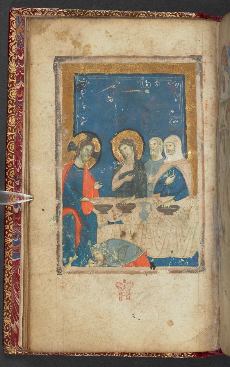 Harley 2928, f.16v, Måltidet hos farisæeren Simon (vellum) af French School