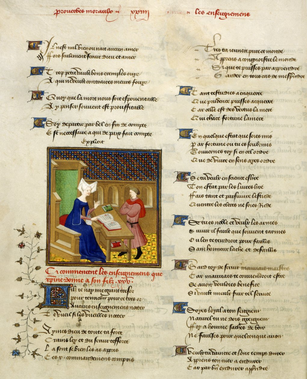 Harley 4431, f.261v Christine de Pisan og hendes søn, illustration fra 