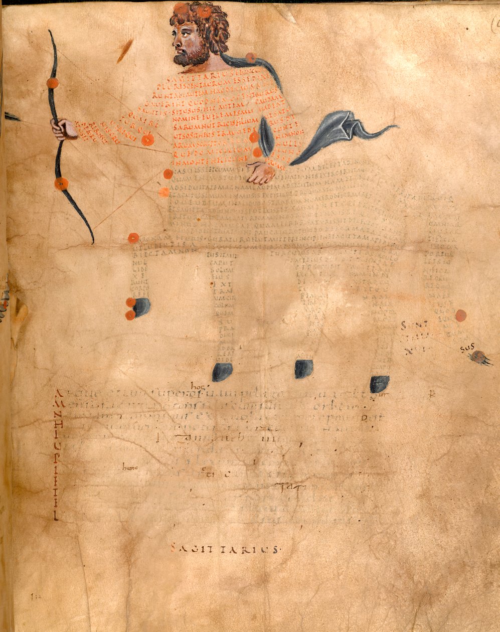 Harley 647, f.3v Illustration af stjernebilledet Skytten, fra 