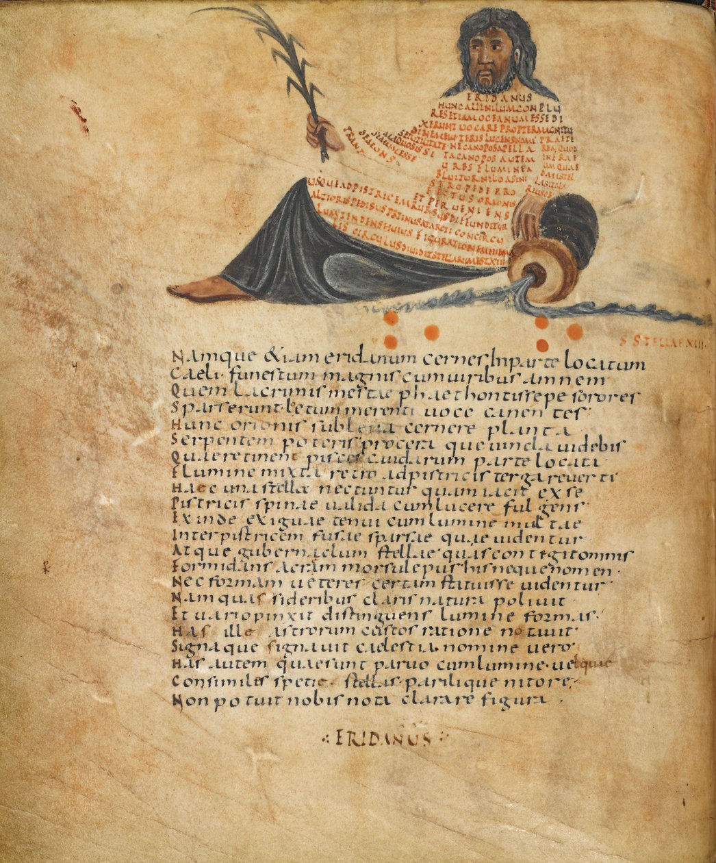 Harley 647, fol.10v Illustration af stjernebilledet Eridanus, og tekst, c.820-40 (vellum) af French School