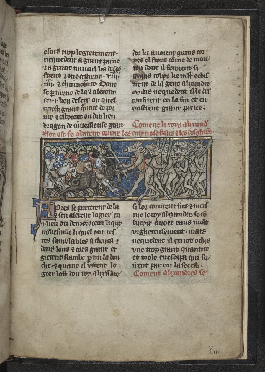 Harley MS 4979 f.72r Alexander, der bekæmper mænd med hestehoveder, fra 