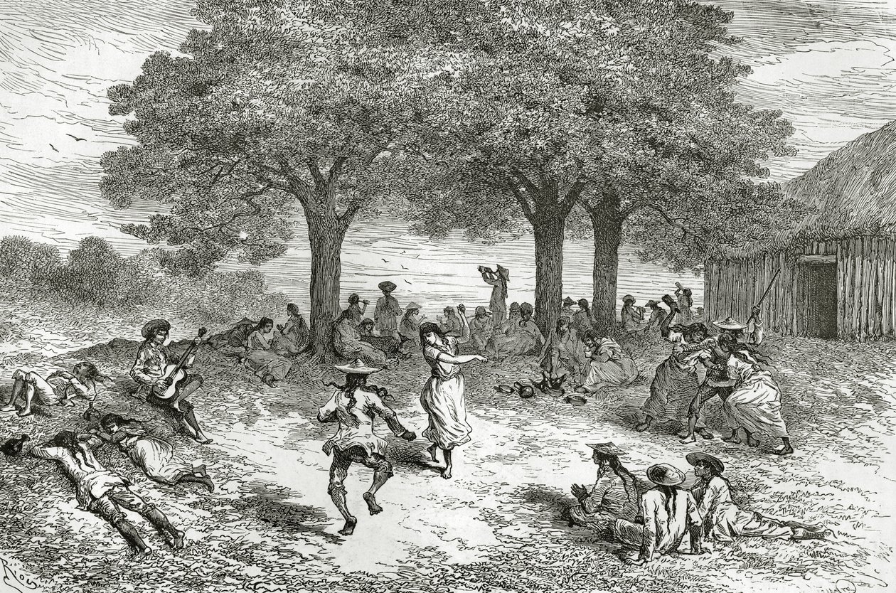 Harvest of Coca, Peru, illustration fra magasinet Le Tour du Monde, 1877 af French School