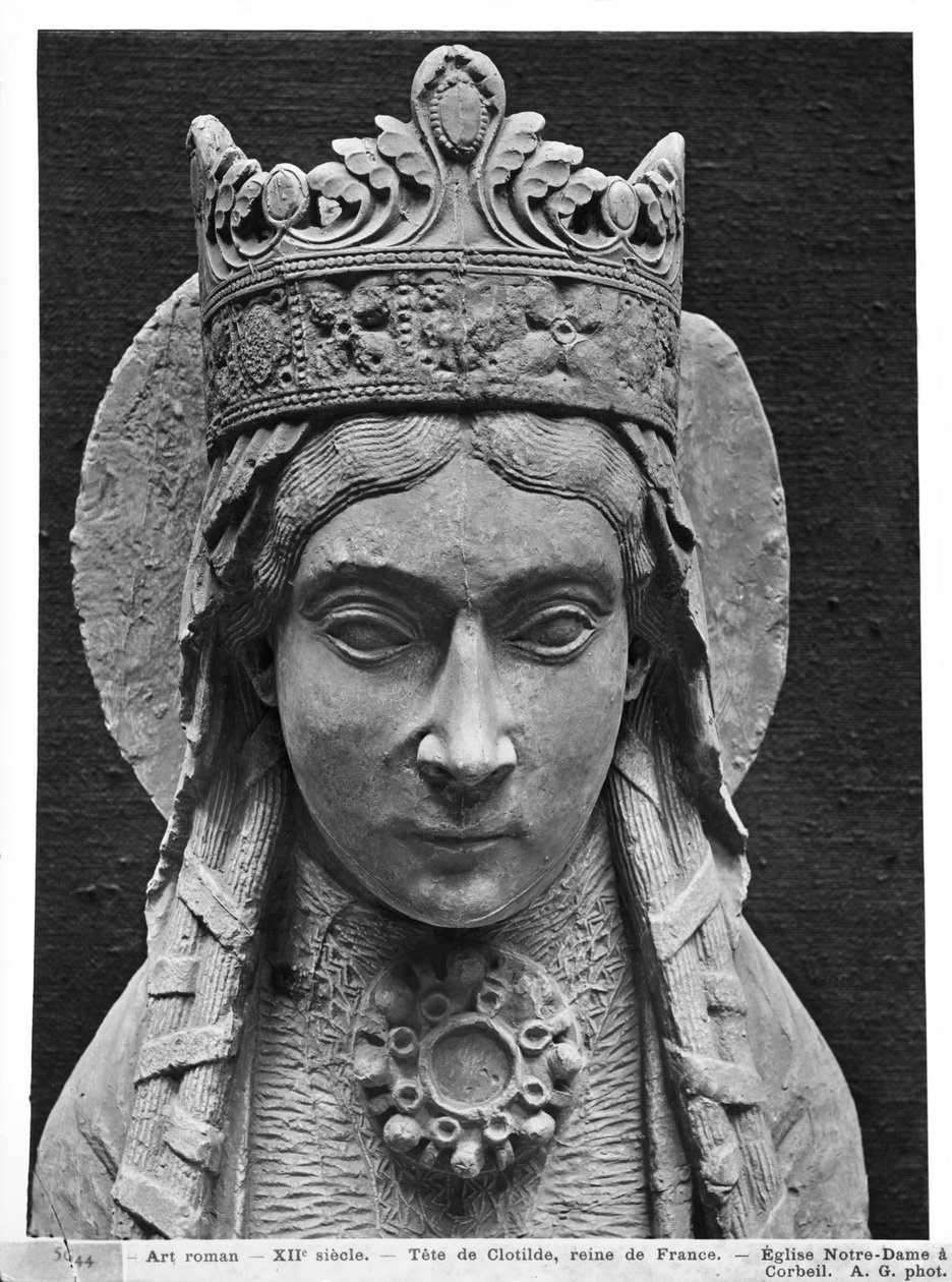 Overhoved for St. Clotilda, fra kirken Notre-Dame af Corbeil (gipsafstøbning) (detalje) (se også 383111) af French School